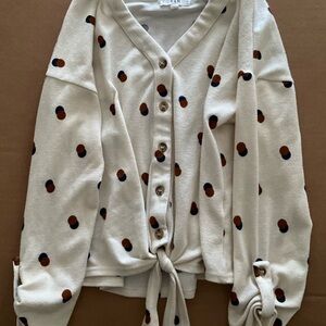Cream Polka Dot Tie-Front Cardigan